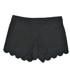 J Crew Linen Shorts Womens  Size 6 Scalloped Hem Black Shorts